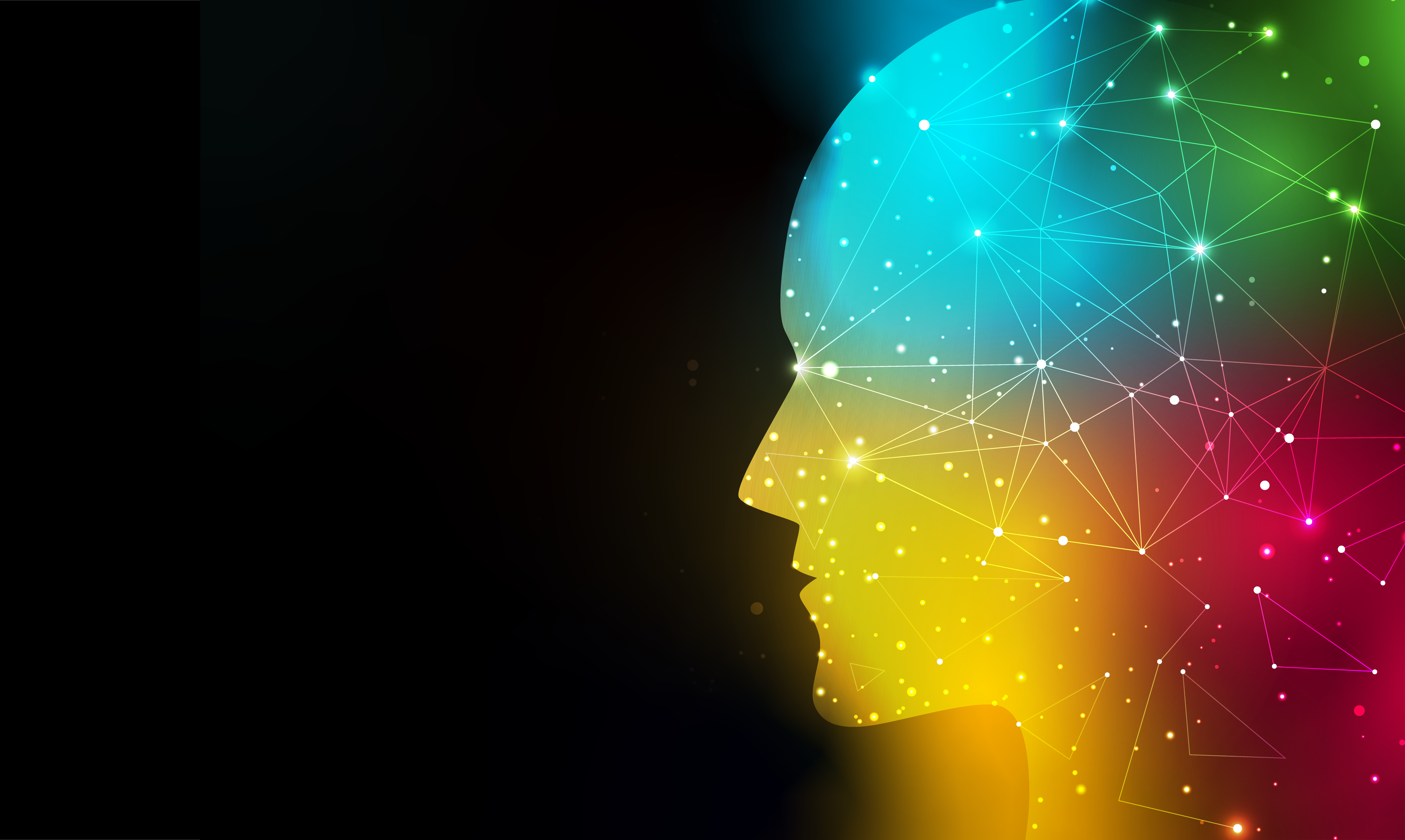 Colorful intelligence network forming a human head